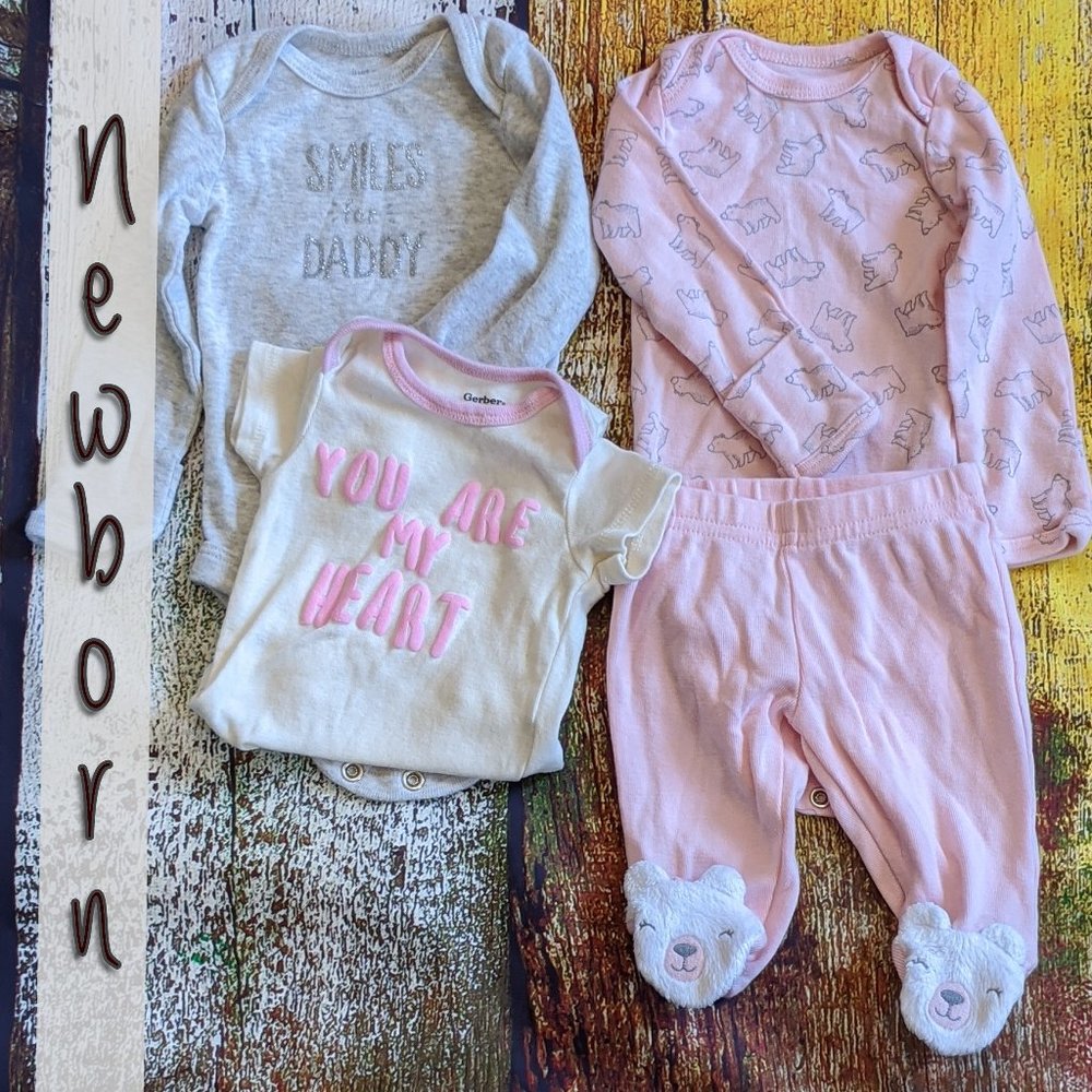 Multibrand Pants & Onesies Lot Pink & Gray